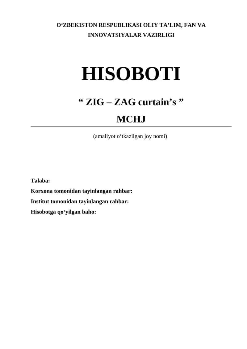 Hizmat ko'rsatishda Amaliyot hisoboti 1
