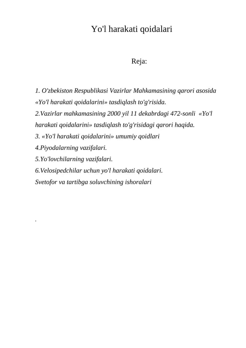 Yo'l harakati qoidalari 1