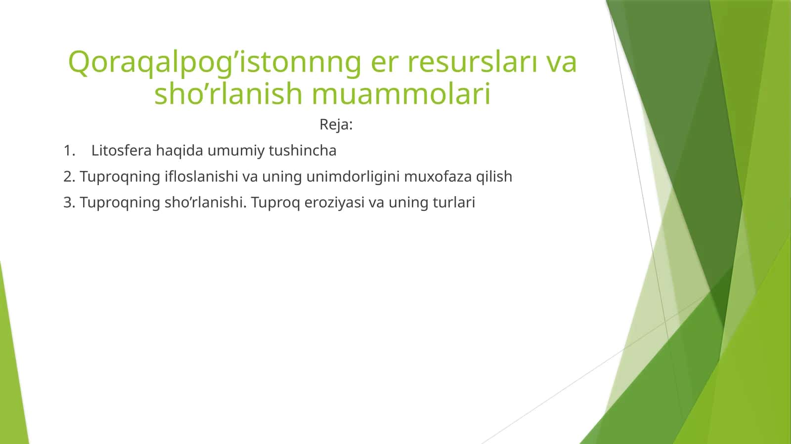 Qoraqalpog’istonnng er resursları va sho’rlanish muammolari 1