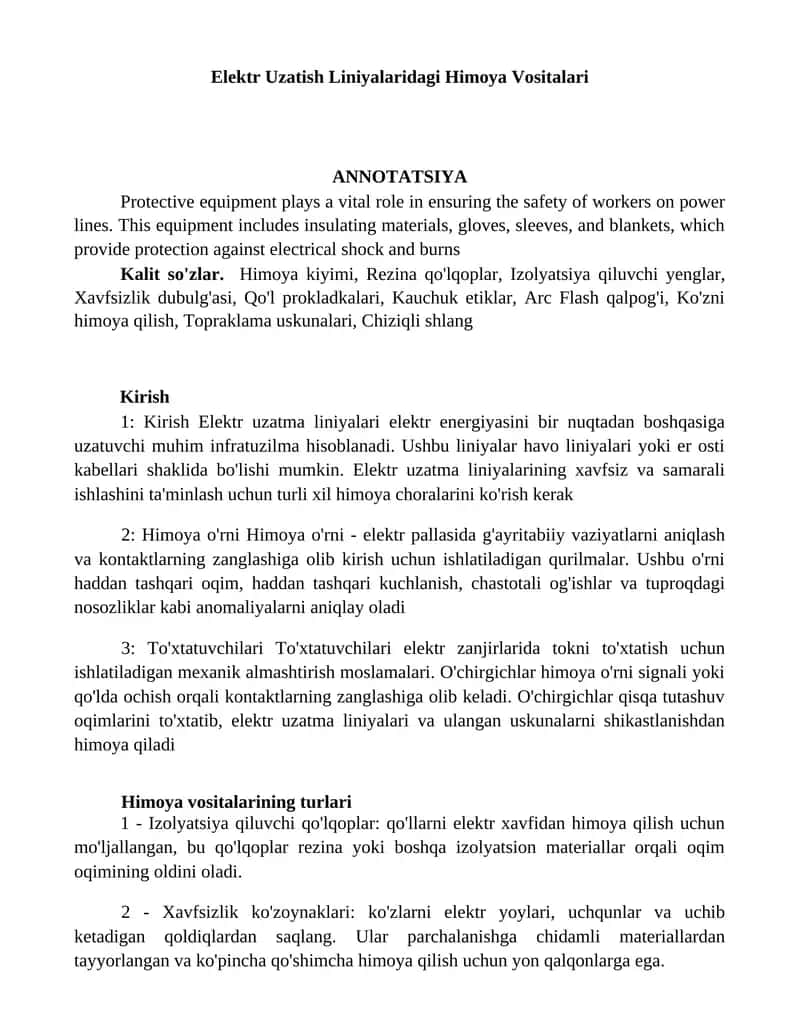 Elektr Uzatish Liniyalaridagi Himoya Vositalari 1