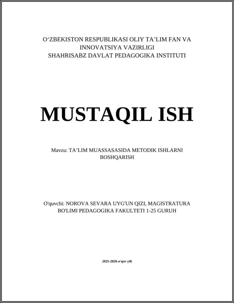 TA’LIM MUASSASASIDA METODIK ISHLARNI BOSHQARISH 1