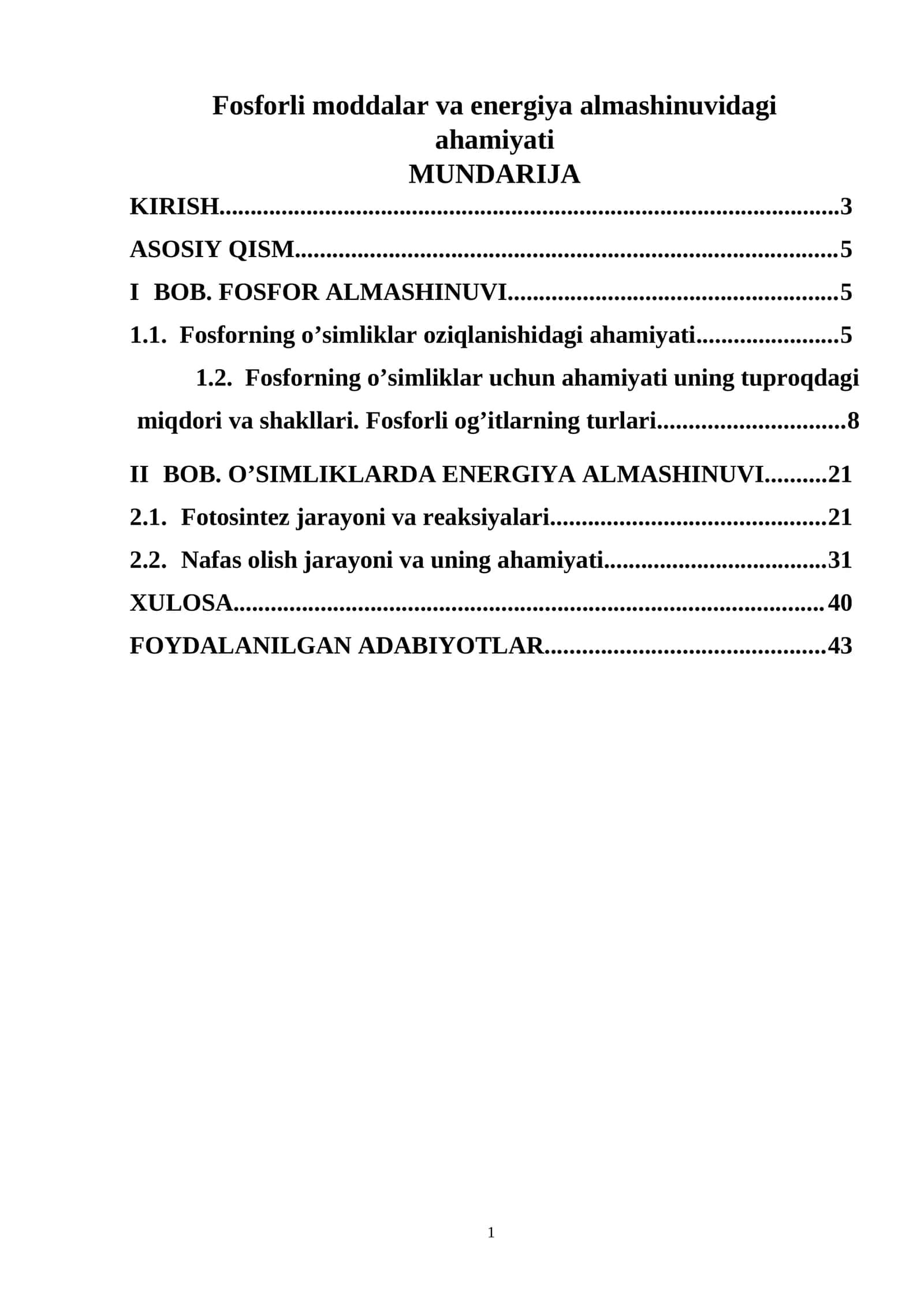 Fosforli moddalar va energiya almashinuvidagi ahamiyati 1