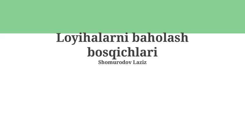 Loyihalarni baholash bosqichlari 1