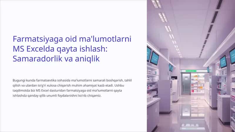 Farmatsiyaga oid ma'lumotlarni MS Excelda qayta ishlash 1