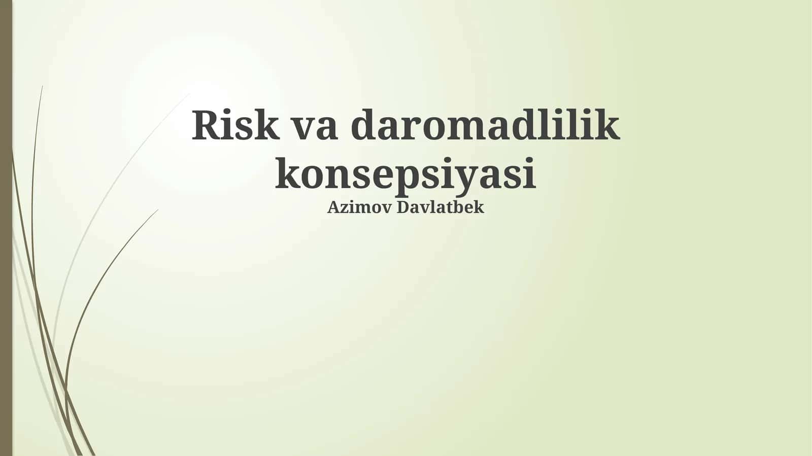 Risk va daromadlilik konsepsiyasi 1