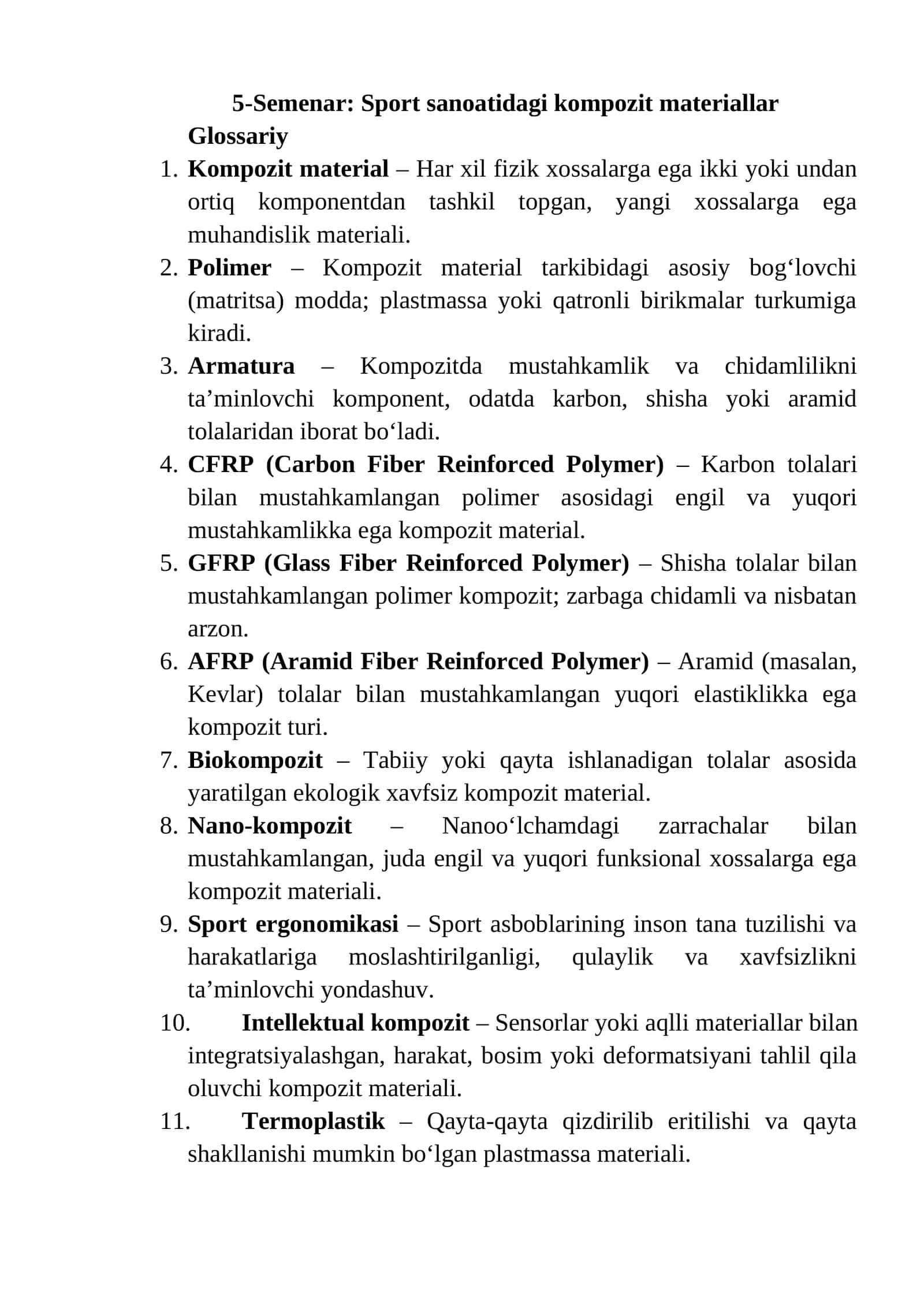 Sport sanoatidagi kompozit materiallar 1