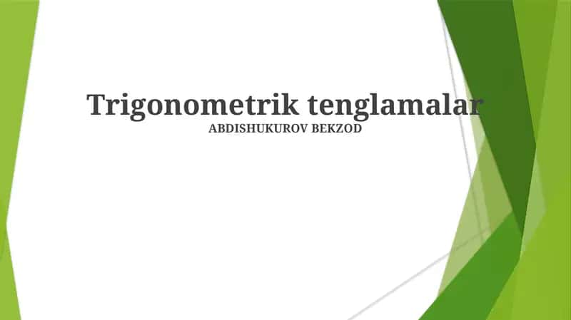 Trigonometrik Tenglamalar 1