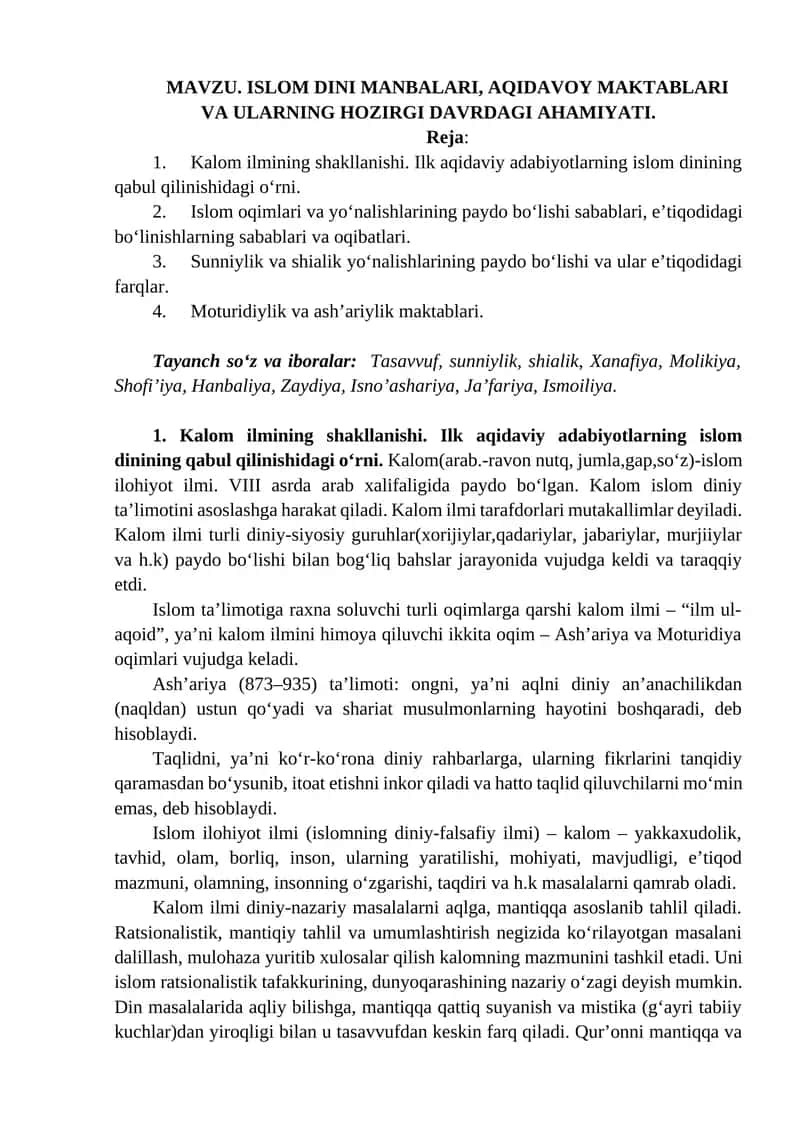 Islom dinining Aqidaviy Maʼrifatlari 1
