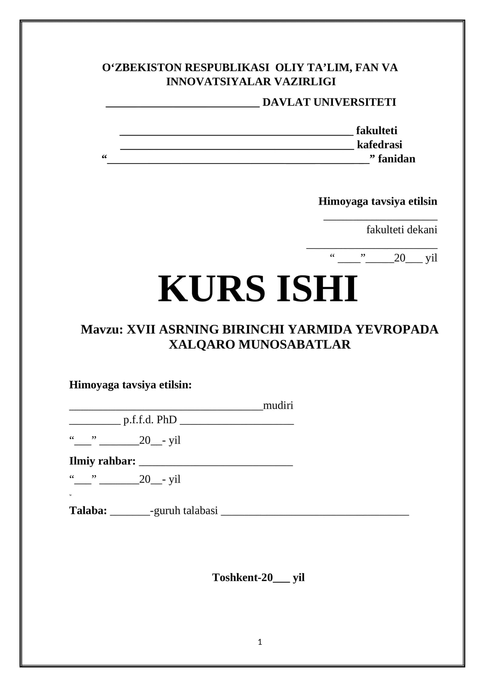 XVII ASRNING BIRINCHI YARMIDA YEVROPADA XALQARO MUNOSABATLAR 1