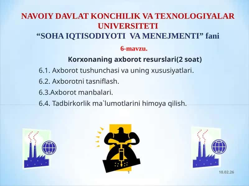 Korxonaning axborot resurslari(2 soat) 1