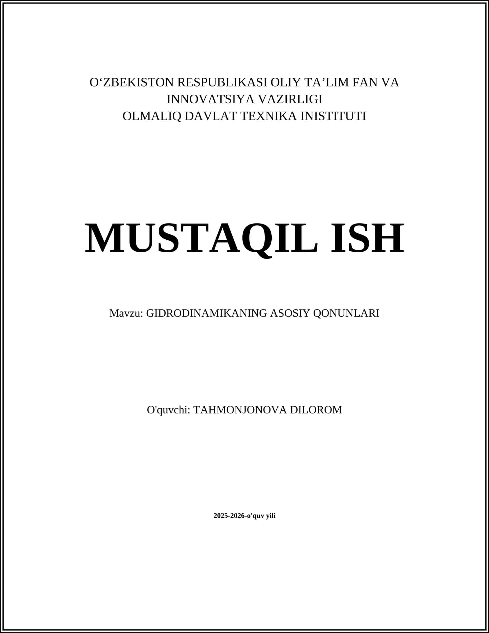 GIDRODINAMIKANING ASOSIY QONUNLARI 1