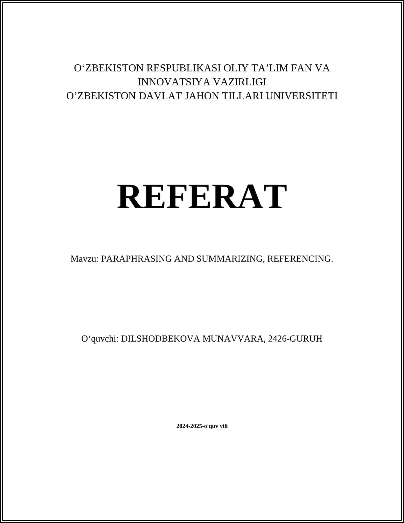 PARAPHRASING AND SUMMARIZING, REFERENCING 1