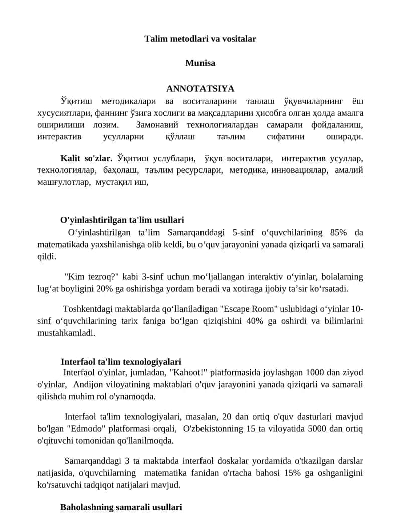 Talim metodlari va vositalar 1