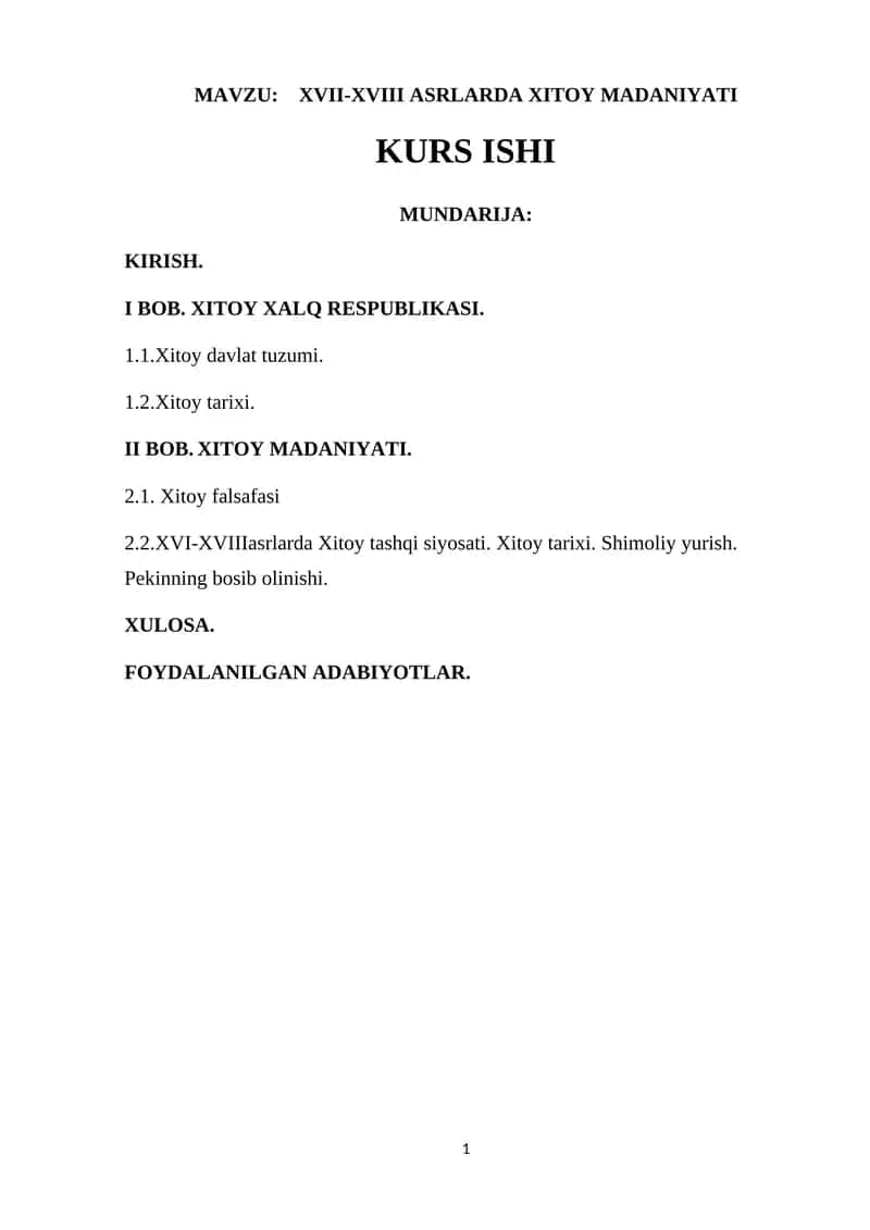 XVII-XVIII ASRLARDA XITOY MADANIYATI 1