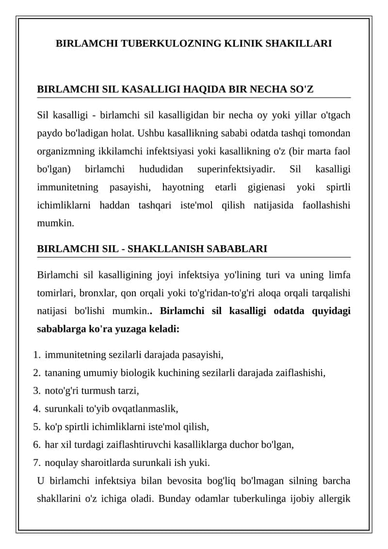 BIRLAMCHI tuberkulozning klinik shakillari 1
