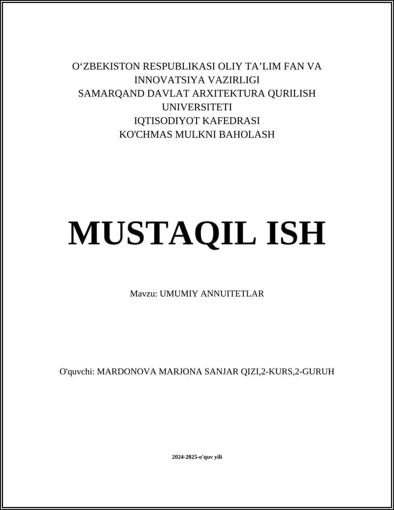 Annuitet to'lovining asosiy tushunchalari 1