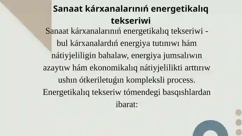 Sanaat kárxanalarınıń energetikalıq tekseriwi