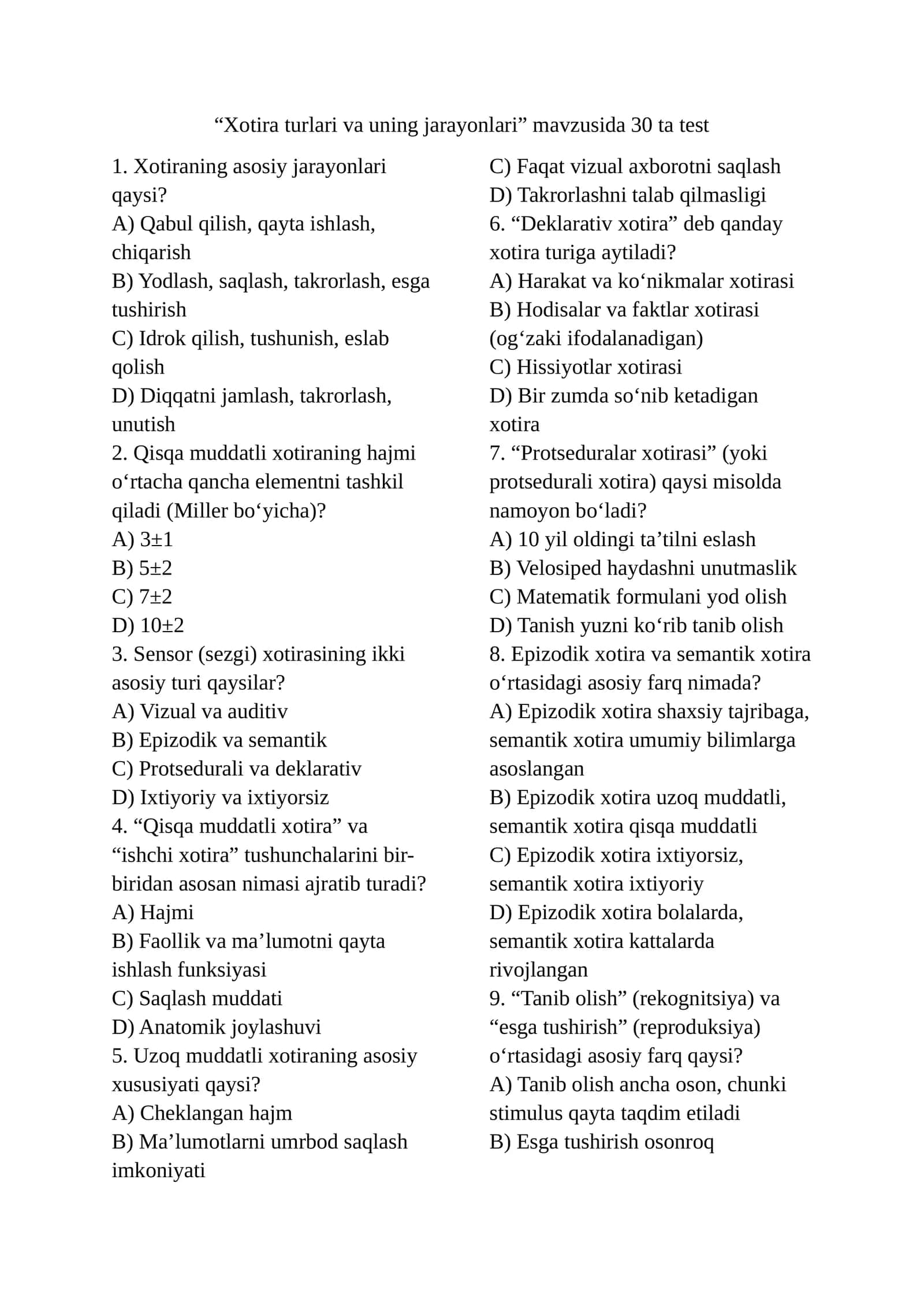 Xotira turlari va uning jarayonlari 1