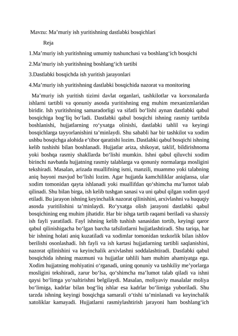 Ma’muriy ish yuritishning dastlabki bosqichlari 1