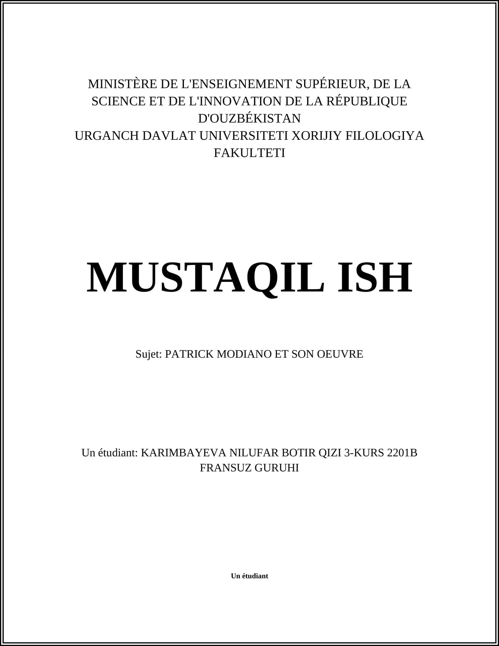 PATRICK MODIANO ET SON OEUVRE 1