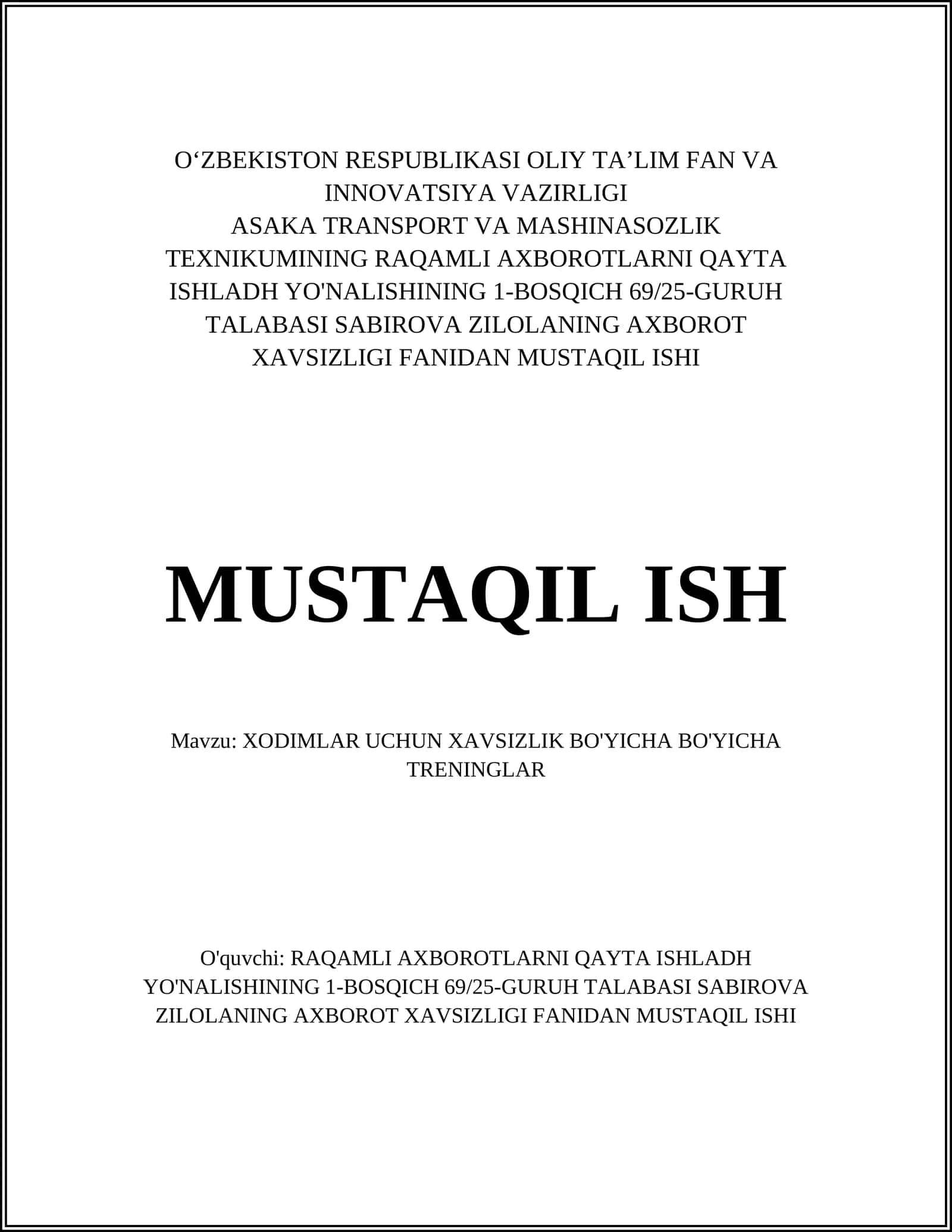 Xavfsizlik bo'yicha treninglar 1