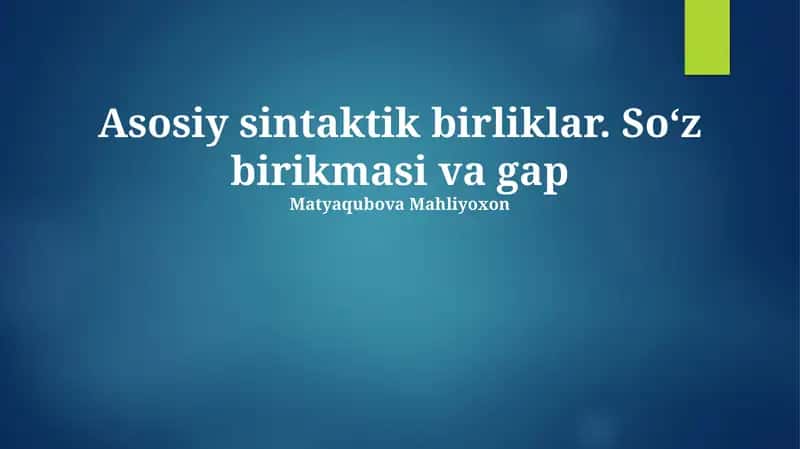 Asosiy sintaktik birliklar. Soʻz birikmasi va gap 1