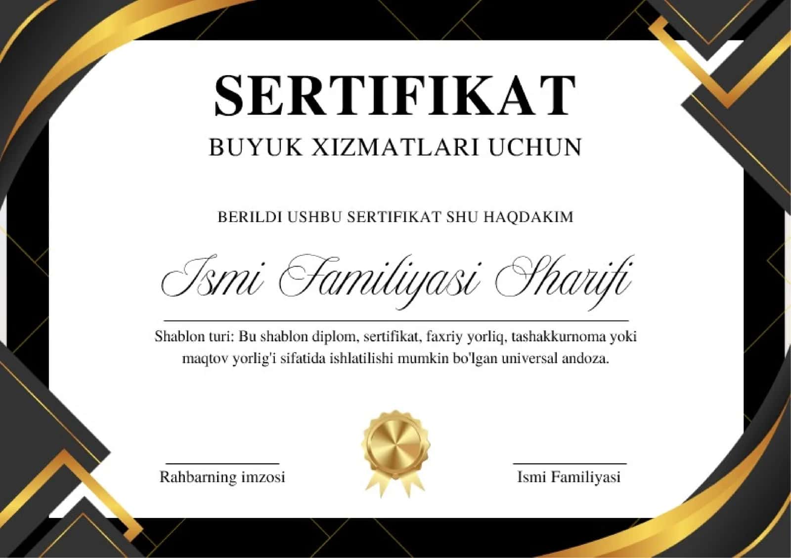 Shablon turi Sertifikat 1