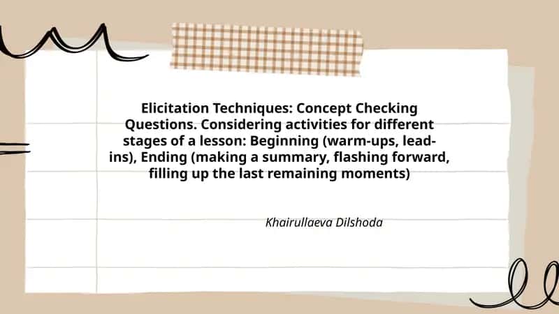 Elicitation Techniques: Concept Checking Questions 1