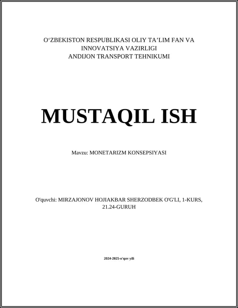 MONETARIZM KONSEPSIYASI 1