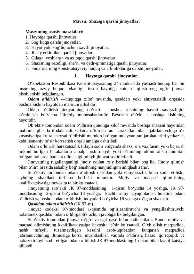 Shaxsga qarshi jinoyatlar