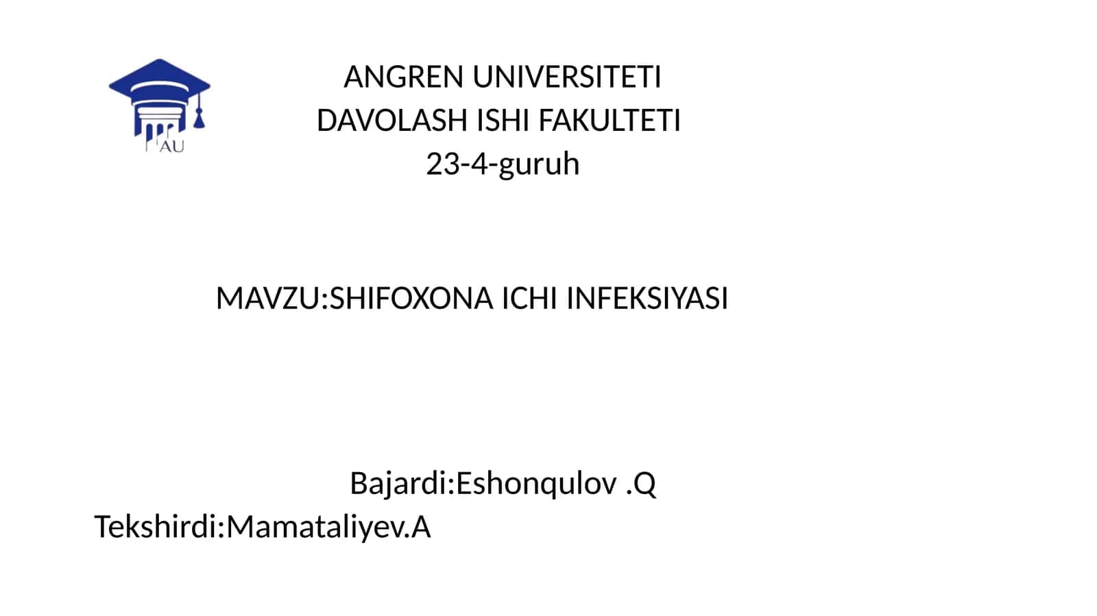 SHIFOXONA ICHI INFEKSIYASI 1