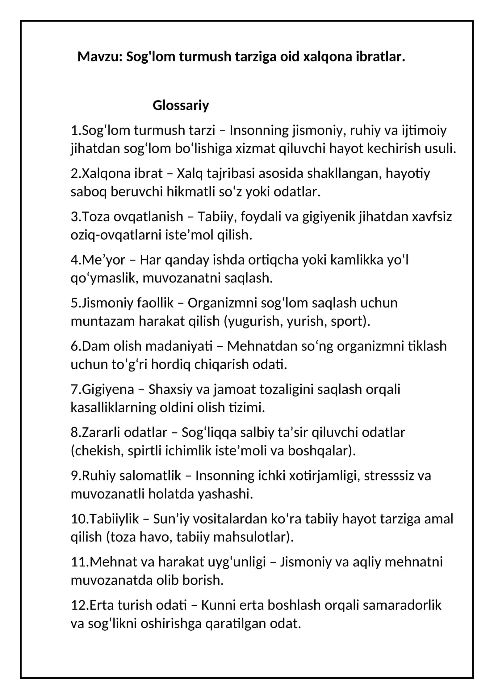 Sog'lom turmush tarziga oid xalqona ibratlar 1
