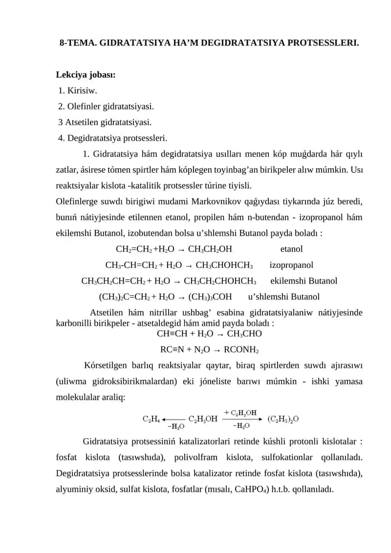GIDRATATSIYA HA’M DEGIDRATATSIYA PROTSESSLERI 1