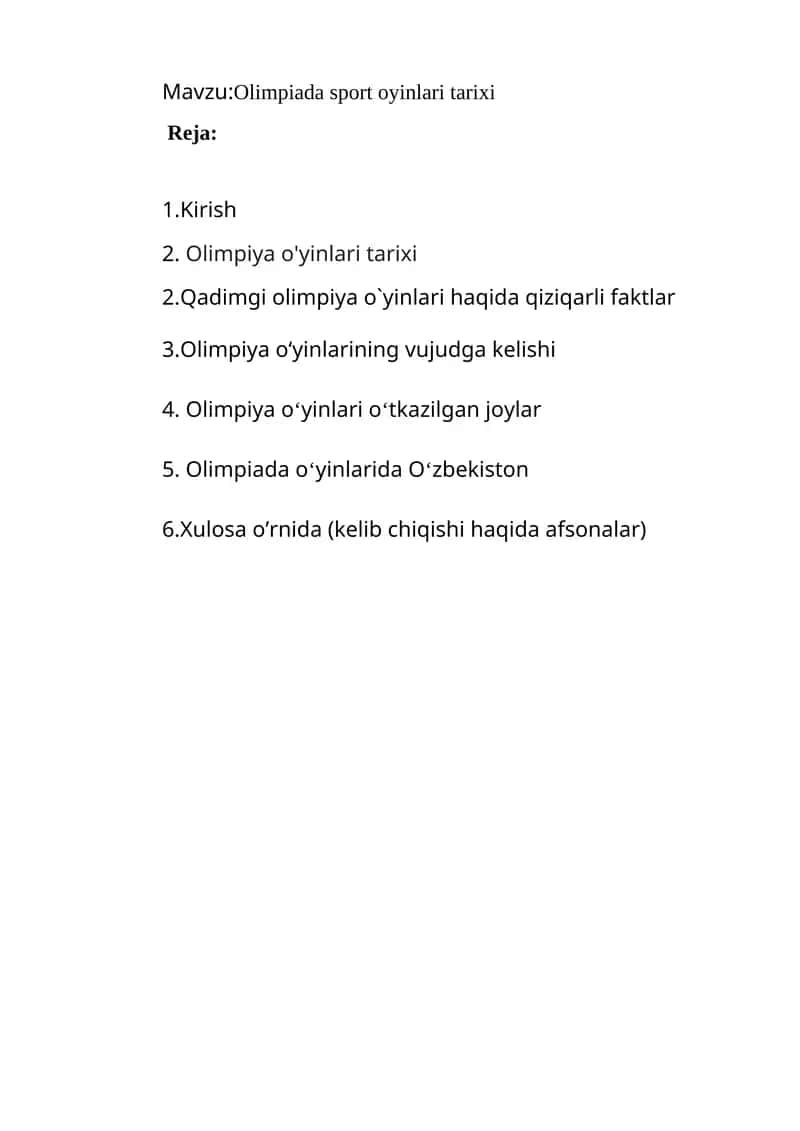 Olimpiada sport oyinlari tarixi 1