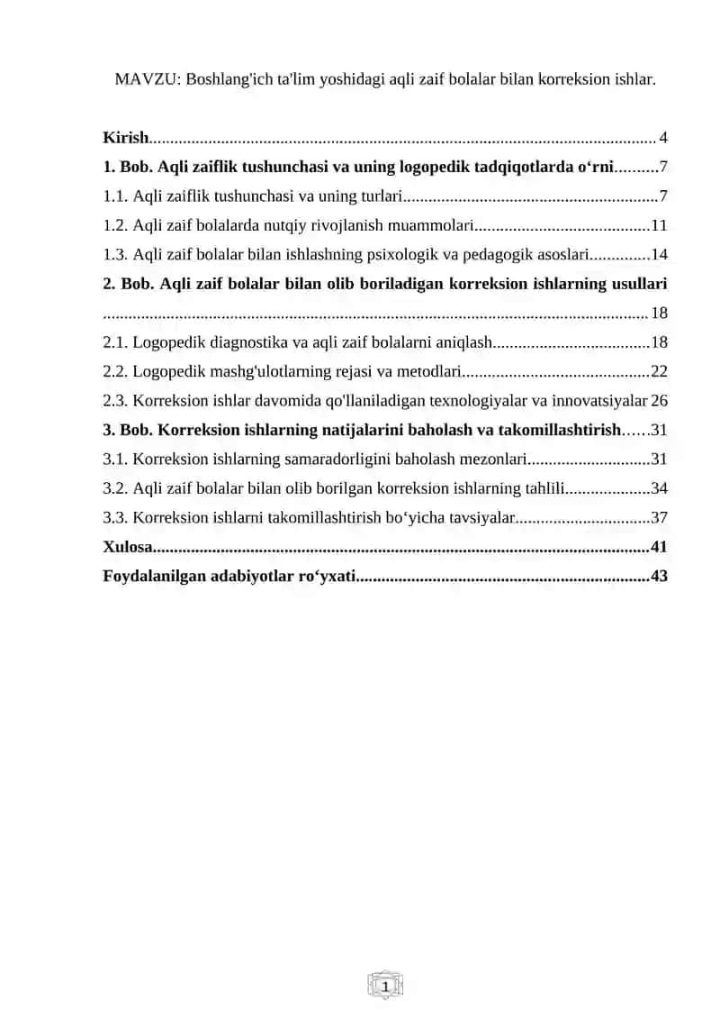 Aqli zaif bolalar bilan korreksion ishlar