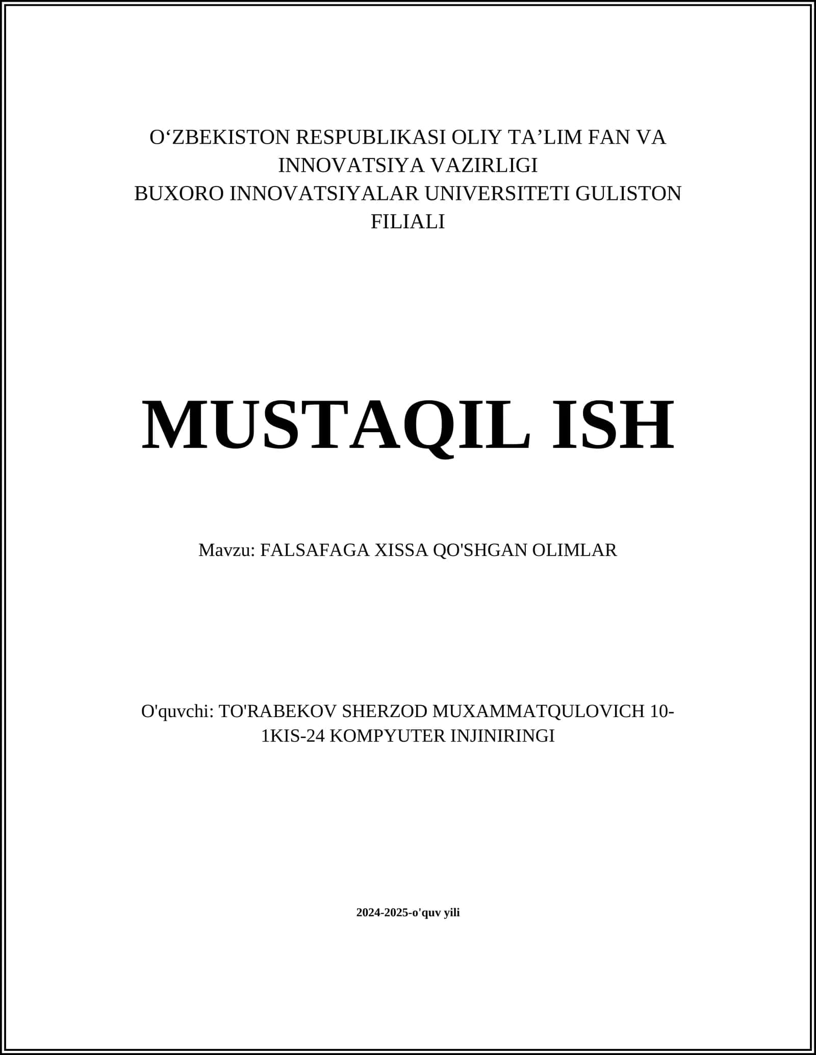FALSAFAGA XISSA QO'SHGAN OLIMLAR 1