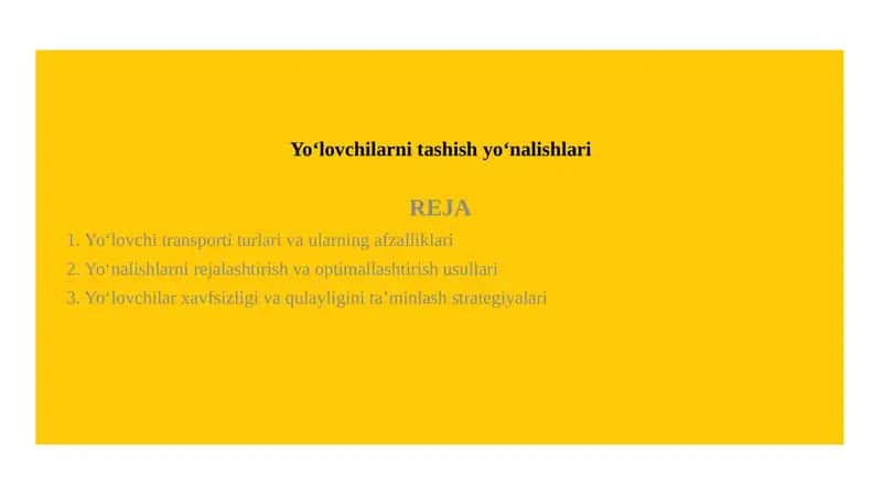 Yoʻlovchilarni tashish yoʻnalishlari 1