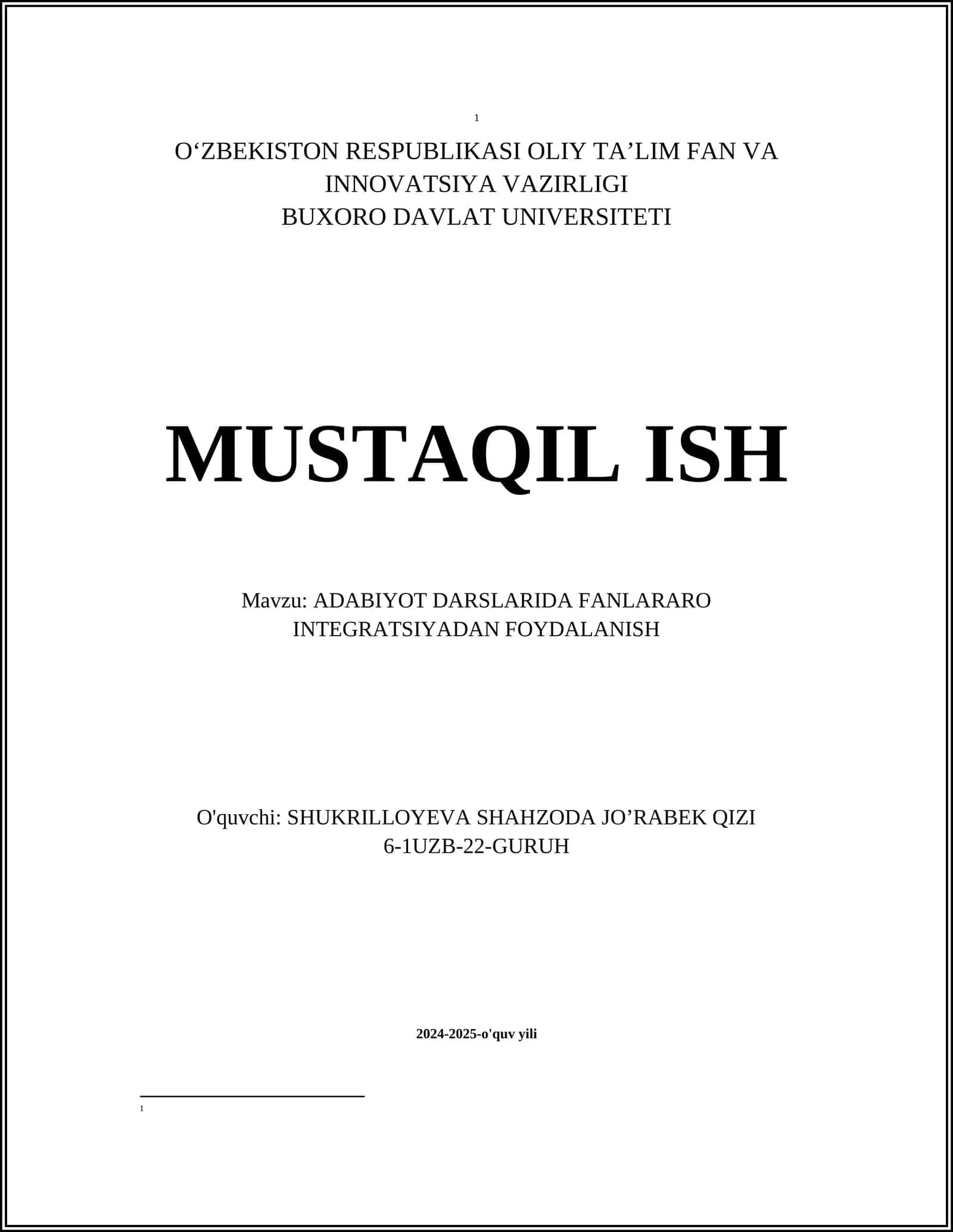 ADABIYOT DARSLARIDA FANLARARO INTEGRATSIYADAN FOYDALANISH 1