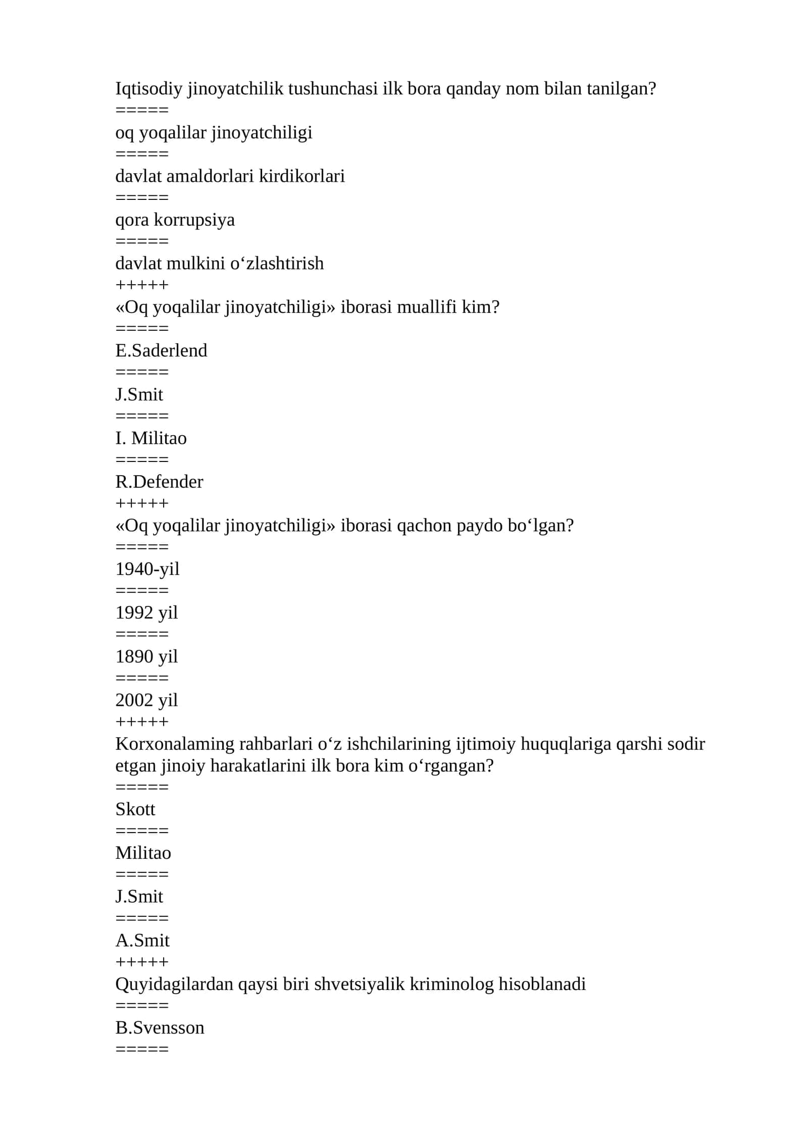 “PUL VA BANKLAR” FANIDAN TEST SAVOLLARI 1