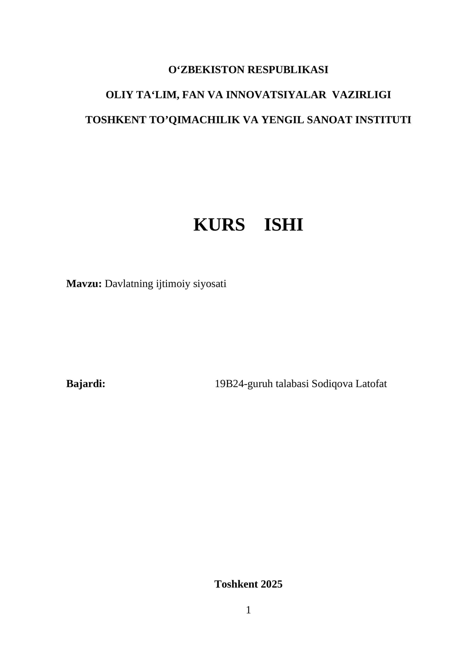 Davlatning ijtimoiy siyosati 1