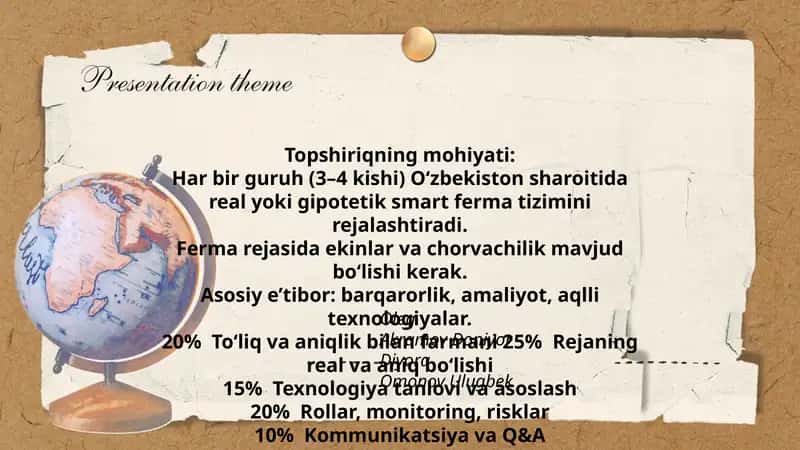 Smart ferma tizimi uchun topshiriq 1