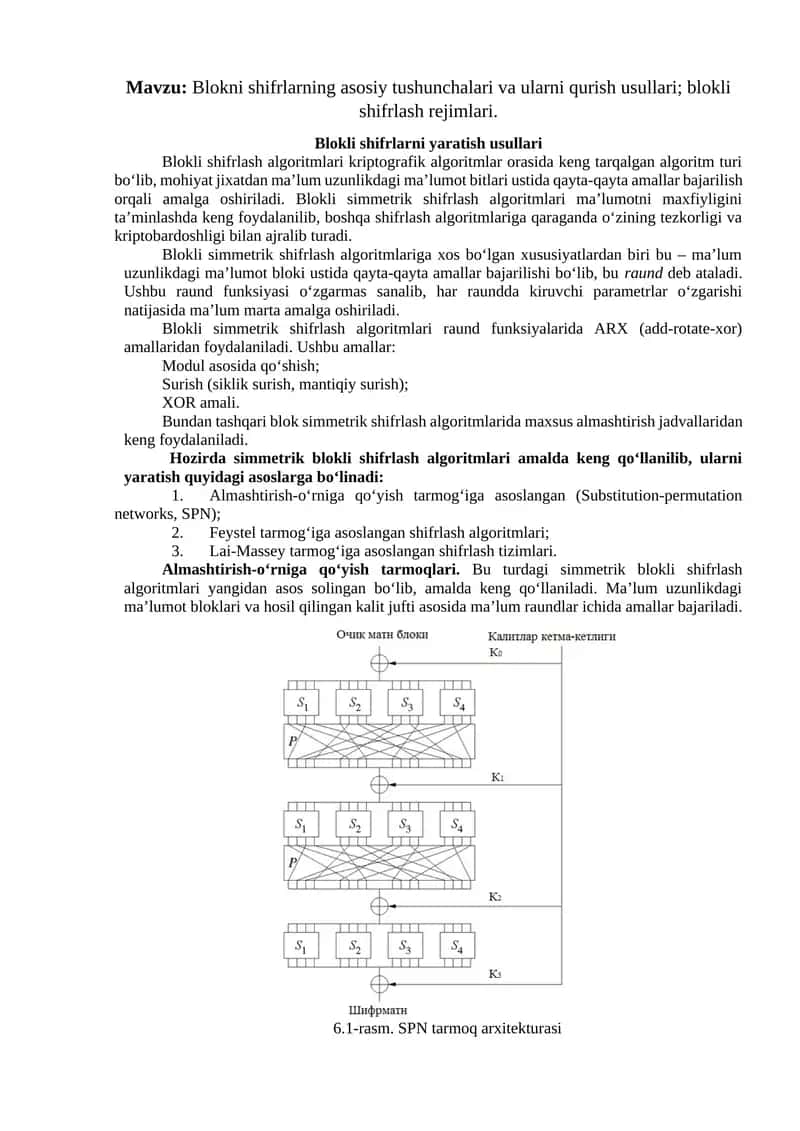 Blokli simmetrik shifrlash algoritmlari 1