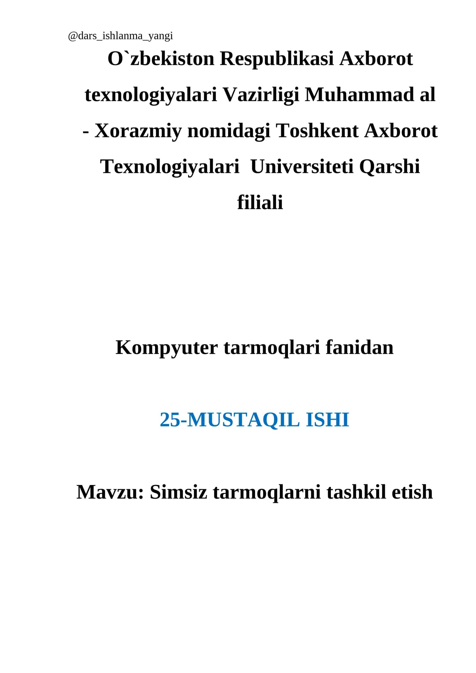 Simsiz tarmoqlarni tashkil etish 1