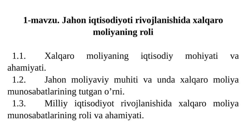 Xalqaro moliya munosabatlari 1