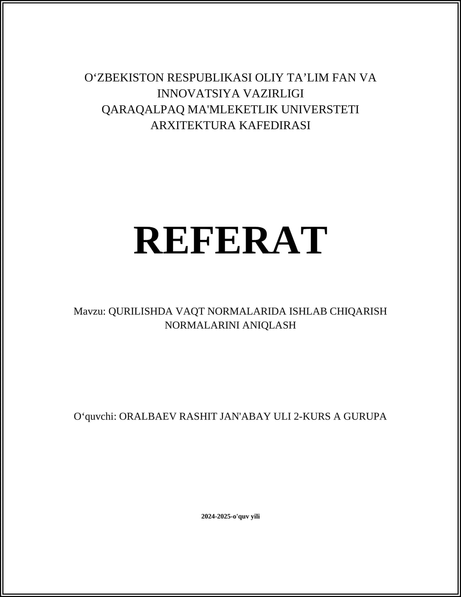 QURILISHDA VAQT NORMALARIDA ISHLAB CHIQARISH NORMALARINI ANIQLASH 1