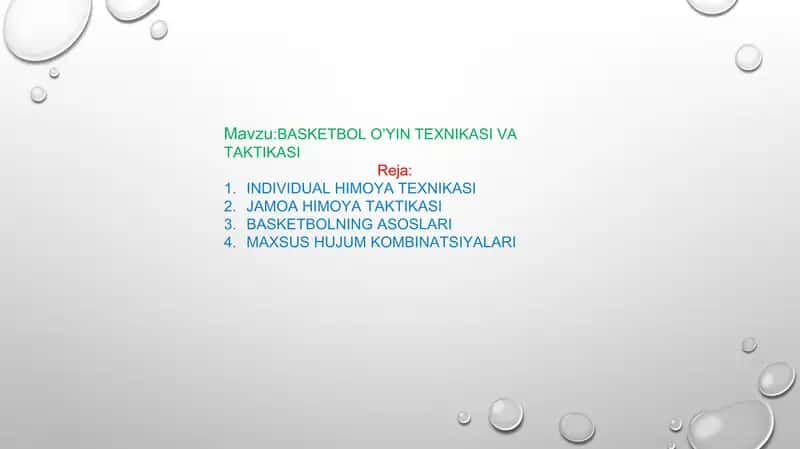 BASKETBOL O’YIN TEXNIKASI VA TAKTIKASI 1