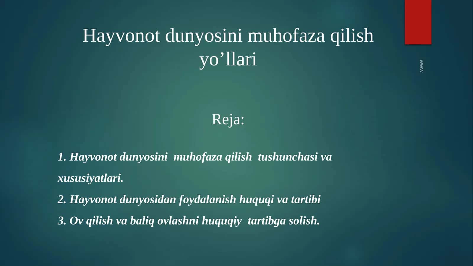 Hayvonot Dunyosini Muhofaza Qilish Yo’llari 1