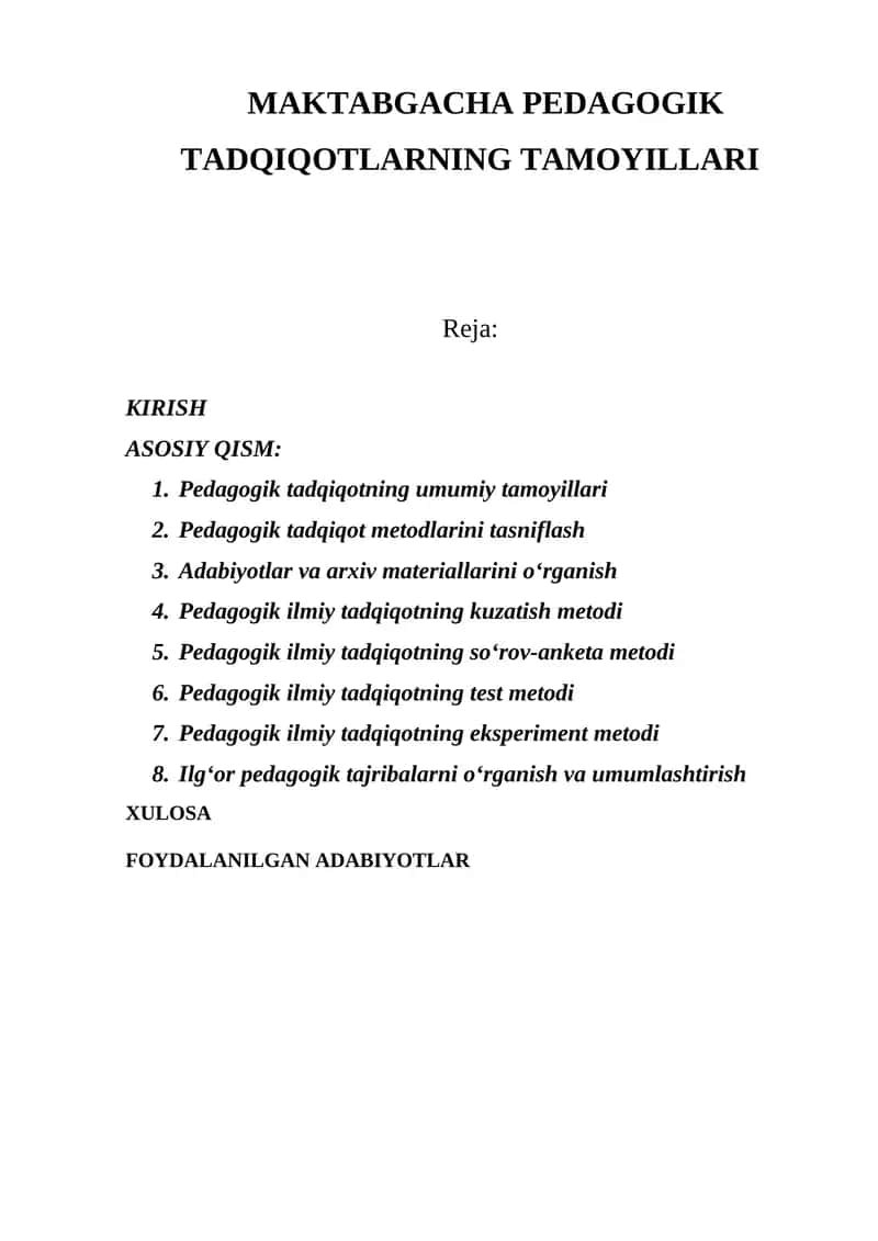 MAKTABGACHA PEDAGOGIK TADQIQOTLARNING TAMOYILLARI 1