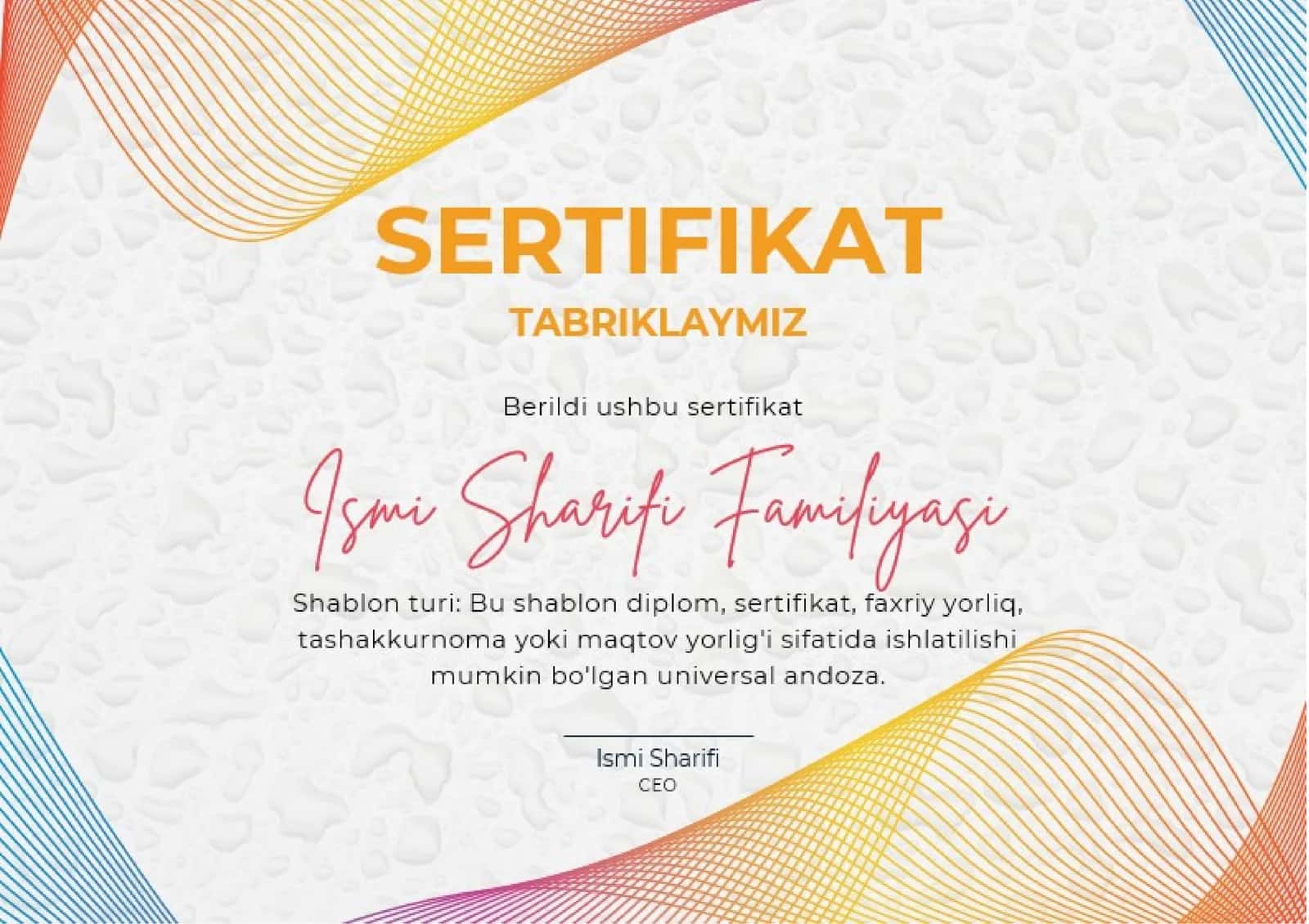 Sertifikat namuna 1