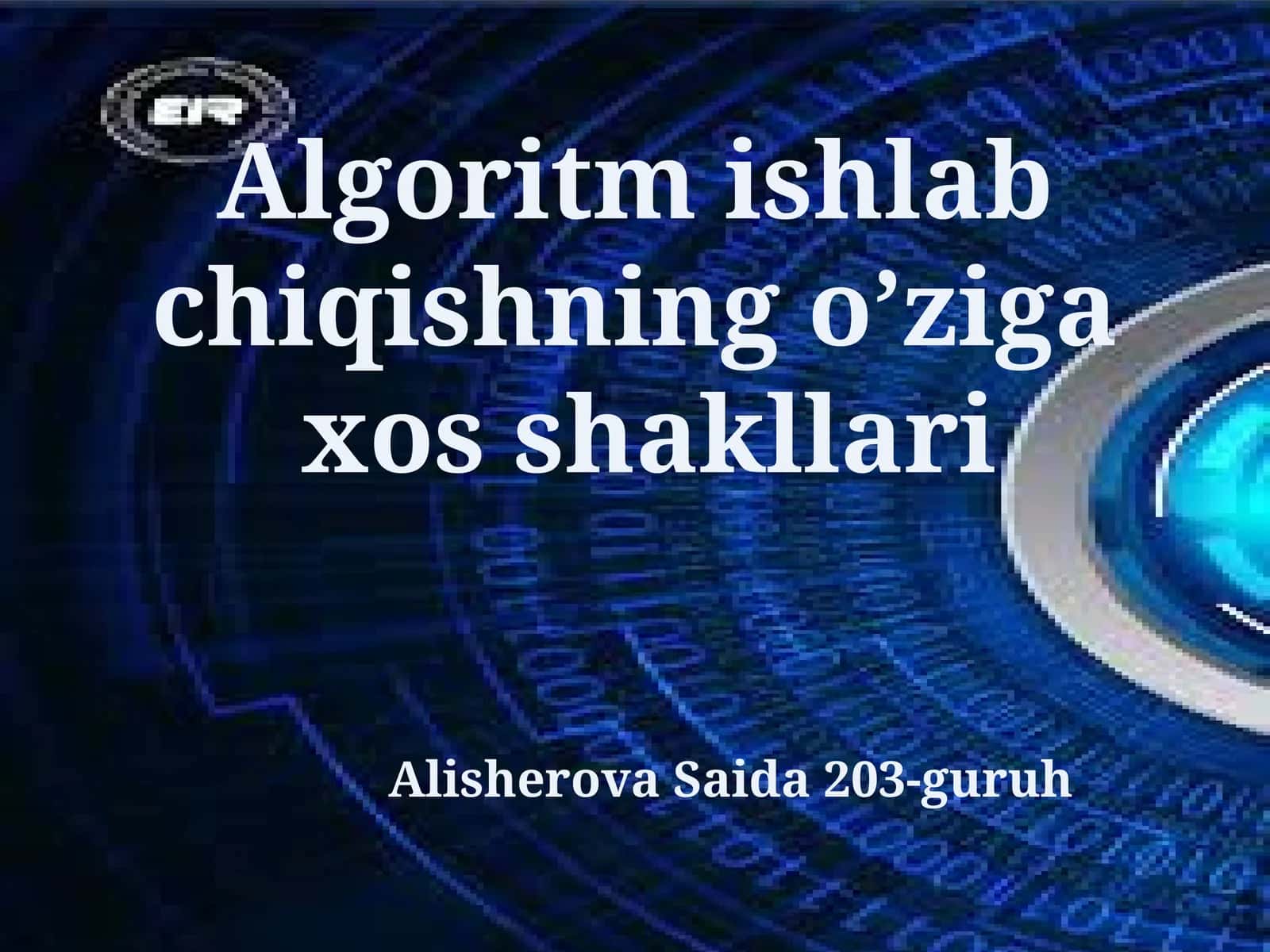 Algorimtishlabchiqishningo’zigaxosshakllari 1